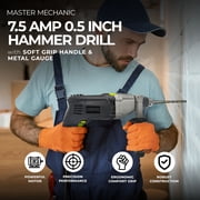 Master Mechanic 7.5 Amp 0.5” Hammer Drill w/ Soft Grip Handle & Metal Gauge