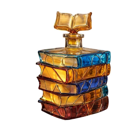 DAMAI Chapter Book Glass Bottle, 3D Stacked Book Design Stained Glass Novelty Liquor Bottle, Unique Literary Gift for Women Friends Readers Book Lovers Writers Librarian