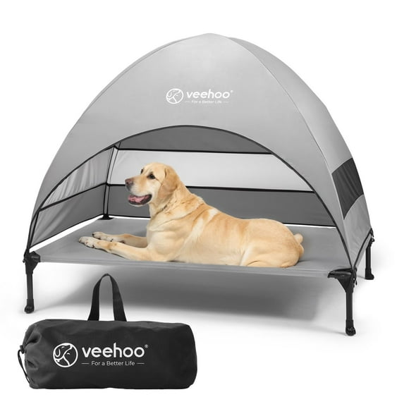 Cama elevada para perros Veehoo Outdoor con toldo de 107 x 76 x 85 cm