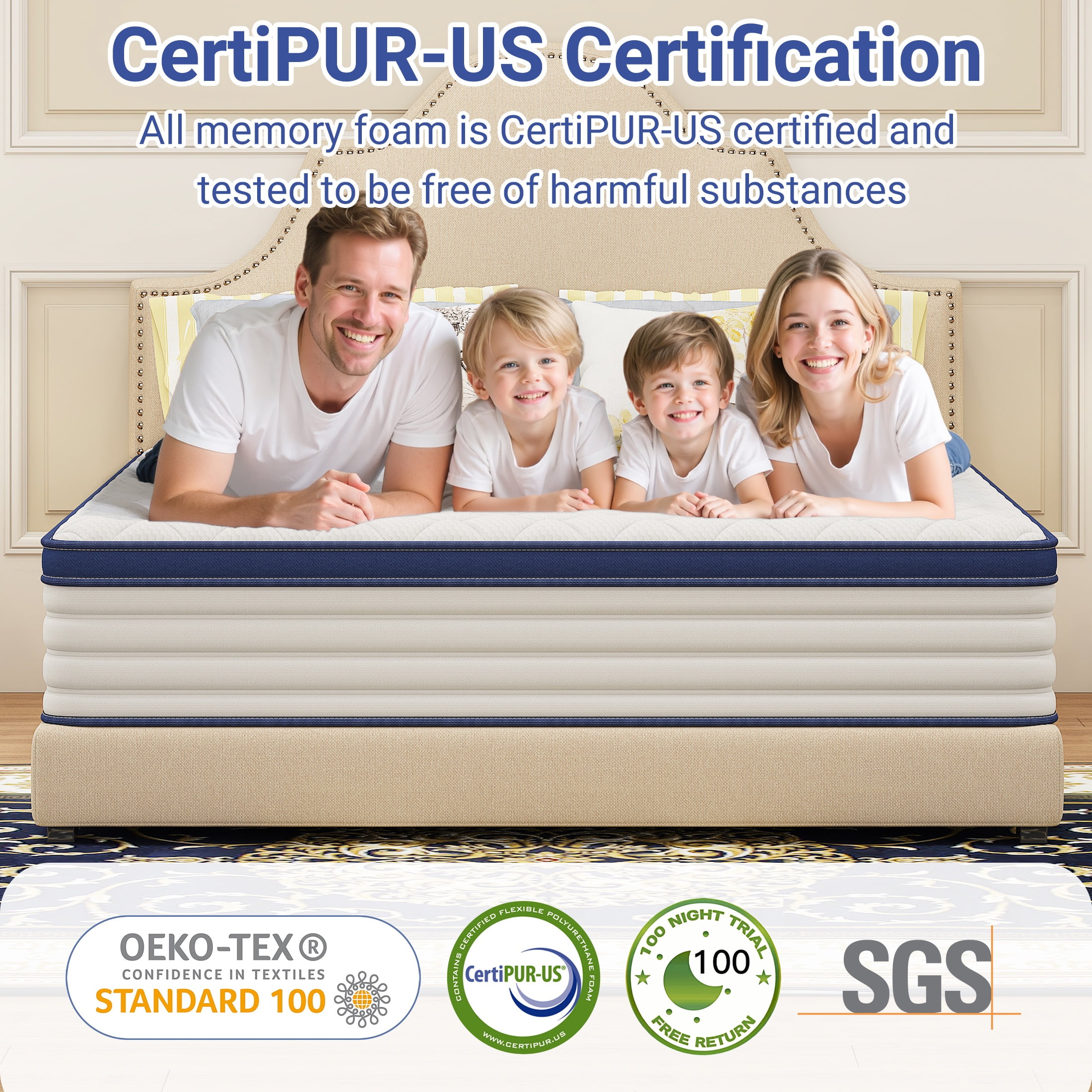 UHOMEPRO Twin Mattress, 12 Inch Hybrid Gel Memory Foam Mattress in a Box, Pocket Spring Colchon Queen Size with Breathable Cover, Medium Feel& Motion Isolation, CertiPUR-US®, Blue