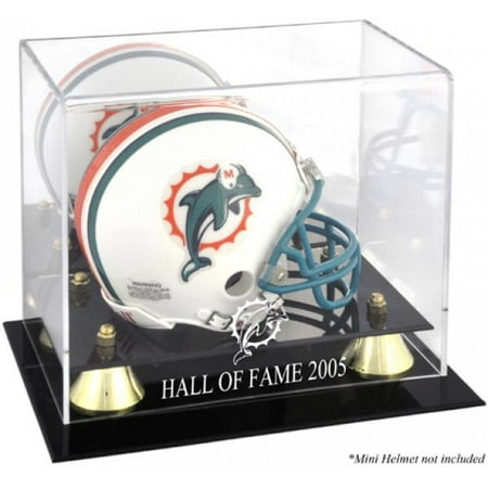 Miami Dolphins Golden Classic Logo Mini Helmet Display Case with 2005 Hall of Fame Lettering