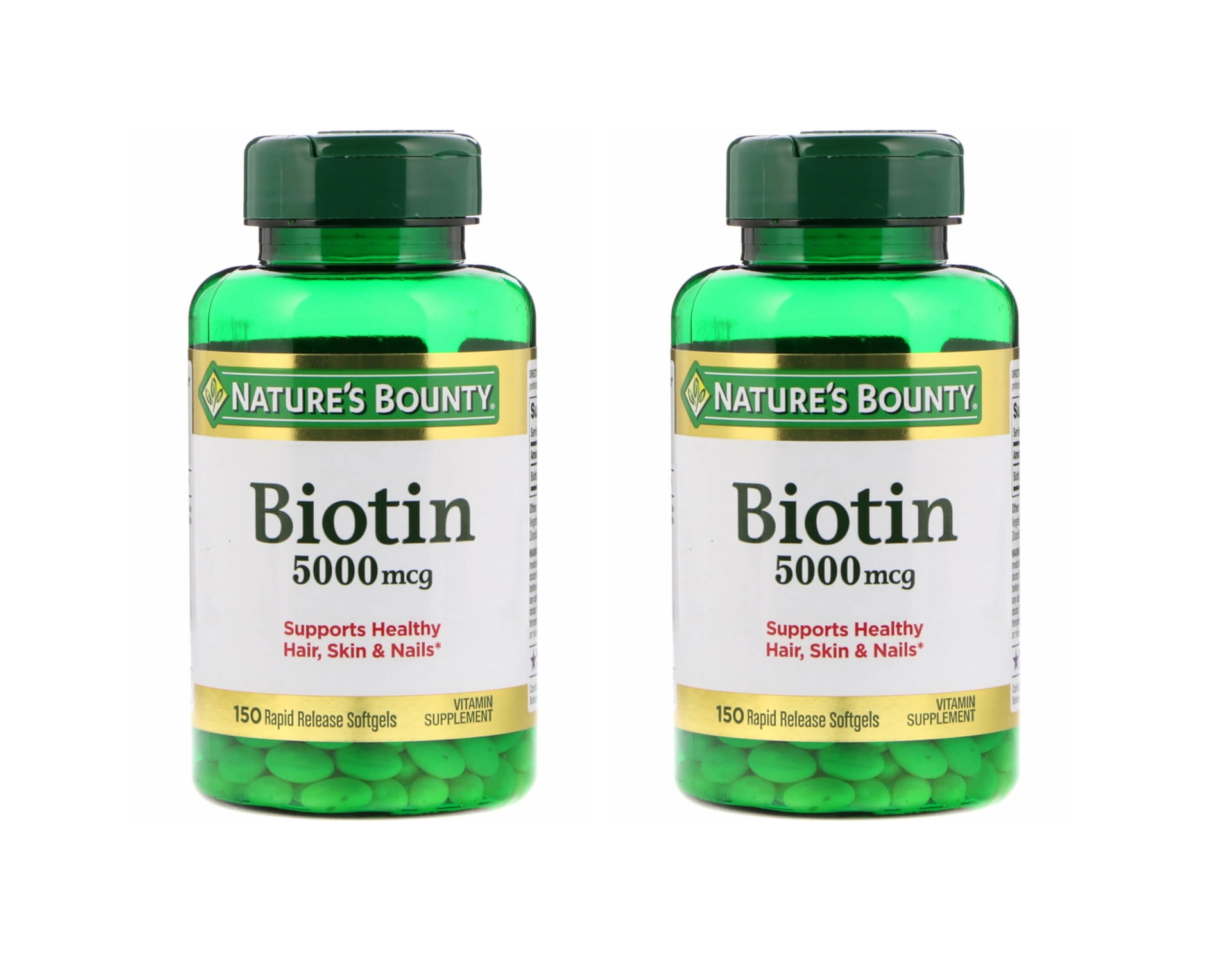 2 Pack - Natures Bounty Biotin 5000 mcg 150 Each