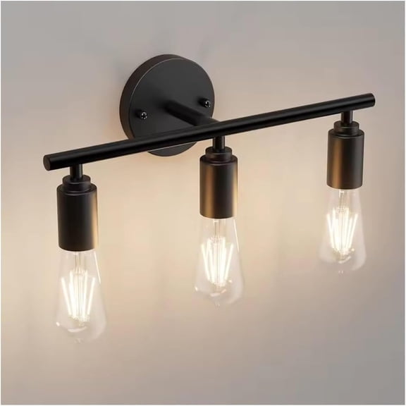 3-Light Bathroom Light Fixtures over Mirror Bathroom Vanity Light Farmhouse Black Bathroom Lighting Fixtures with Metal Lampshade for Bedroom, Hallway, Living Room