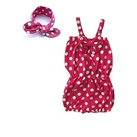 24 Months 2 Piece - Baby-Girls 2 Piece Polka Dot Romper and Matching Headband (0-6 Months, Hot Pink)