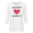 thumbnail image 4 of Guzom Womens White Valentine's Day Stretchy Top, Crew Neck Three-Quarter Sleeves Casual Tee with Heart Print,Size M, 4 of 4