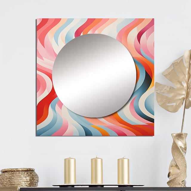 Designart "Surreal Op Art Spectrum Vibrant and Colorful I" Abstract Square Mirror Wall Decor Transitional - Large Multi-Color Square Bathroom Mirror - Square Printed Wall Mirror Art
