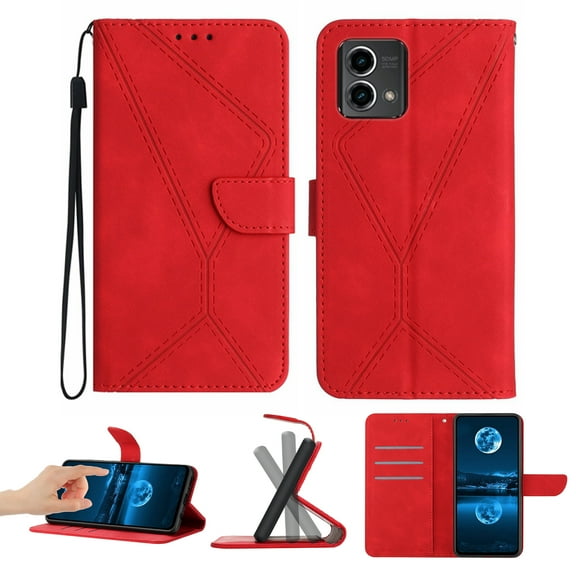 Wallet Case For Motorola Moto G Stylus 5G 2023, RFID Blocking Magnetic Flip Case with Card Slots Holder Kickstand Wrist Strap, PU Leather Folio Shockproof Protective Cover, Red