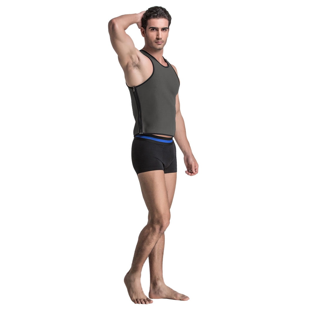 Mens Sweat Neoprene Slimming Waist Trainer Sport Tank Top Shirt