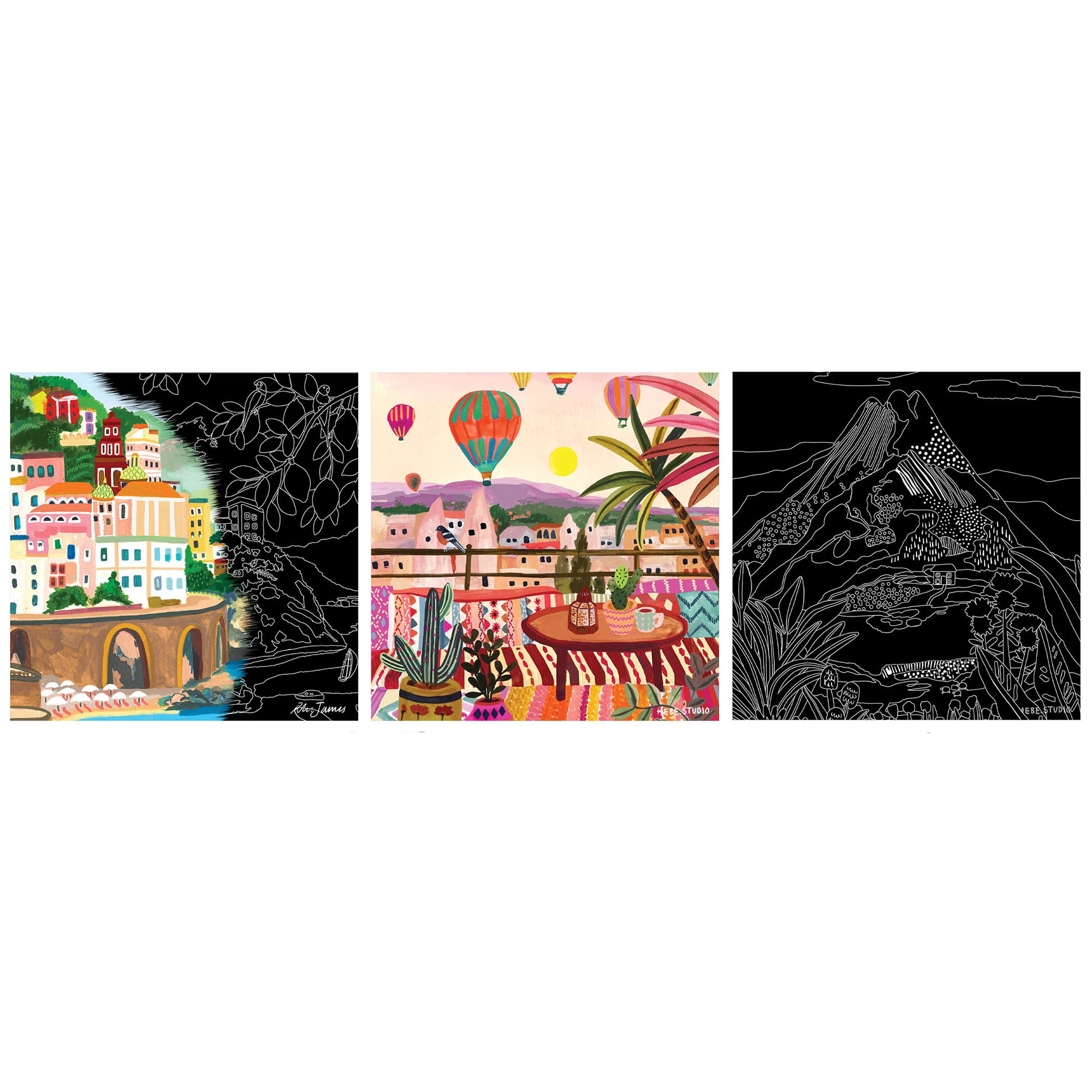 Brea Reese: Scratch Art Paper Pad - Joyful Landscapes - 12 Sheets, 6 Guided Designs, Metallic Accents, Dual-Tip Stylus, Brush, 8x8" Pages, Adult Craft