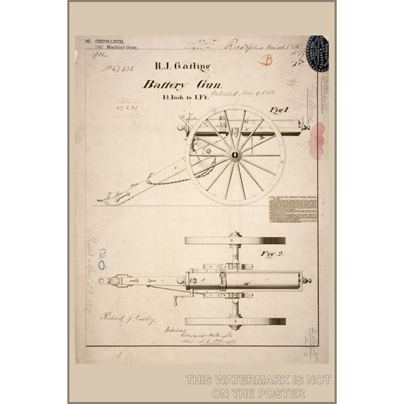 24"x36" Gallery Poster, gatling gun patent