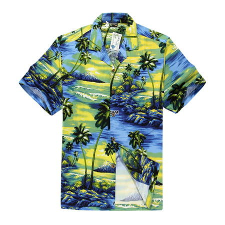 Aloha Fashion Men's Hawaiian Shirt Aloha Shirt 3XL Blue Scenic View ...