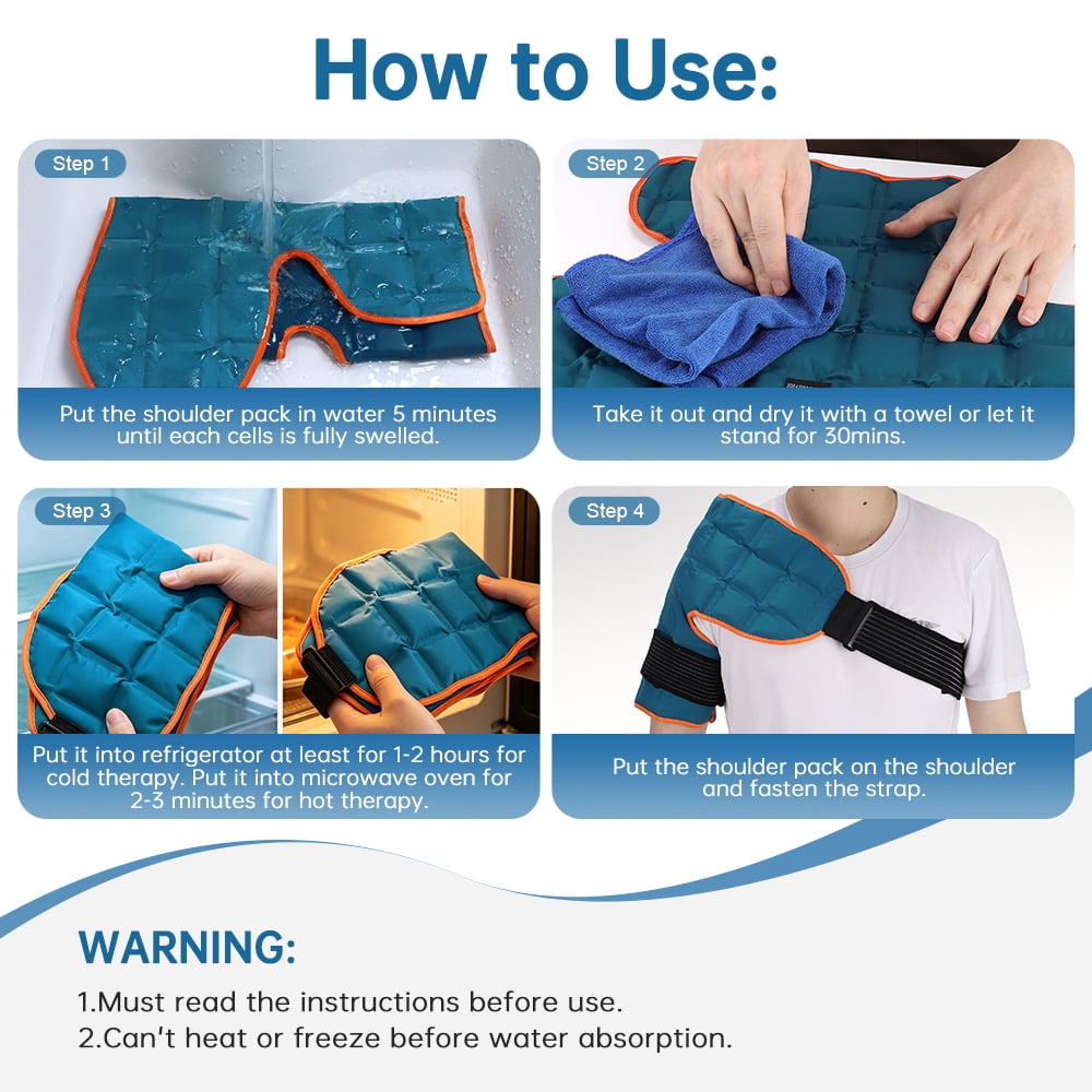 Shoulder Ice Pack Wrap, Hot & Cold Therapy Wrap, Self-Absorbing Water Hydrating Resin Pad for Shoulder, Reusable Ice Packs for Relaxing, Freeze & Microwave Safe, Blue