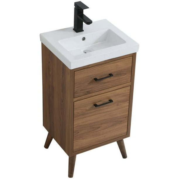 Elegant Decor Boise 18 Porcelain Top Bathroom Vanity In Walnut Brown Walmart Com Walmart Com