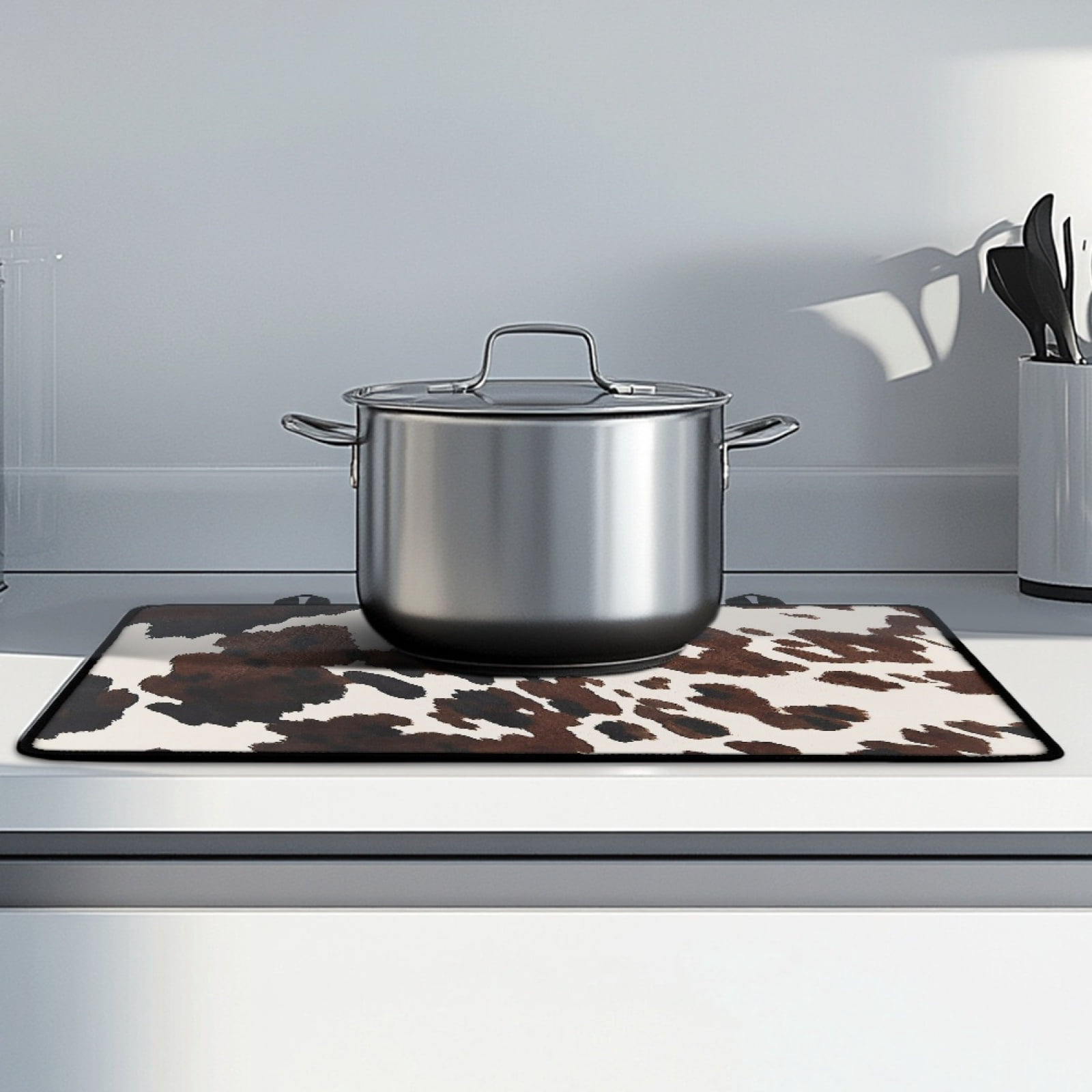 Renewold Electric Stove Top Cover for Stove Top, Induction Electric Stove Protector Non-slip Glass Cooktop Cover Range Cover Multipurpose Flat Top Stove Mat, Brown Black Cow Print