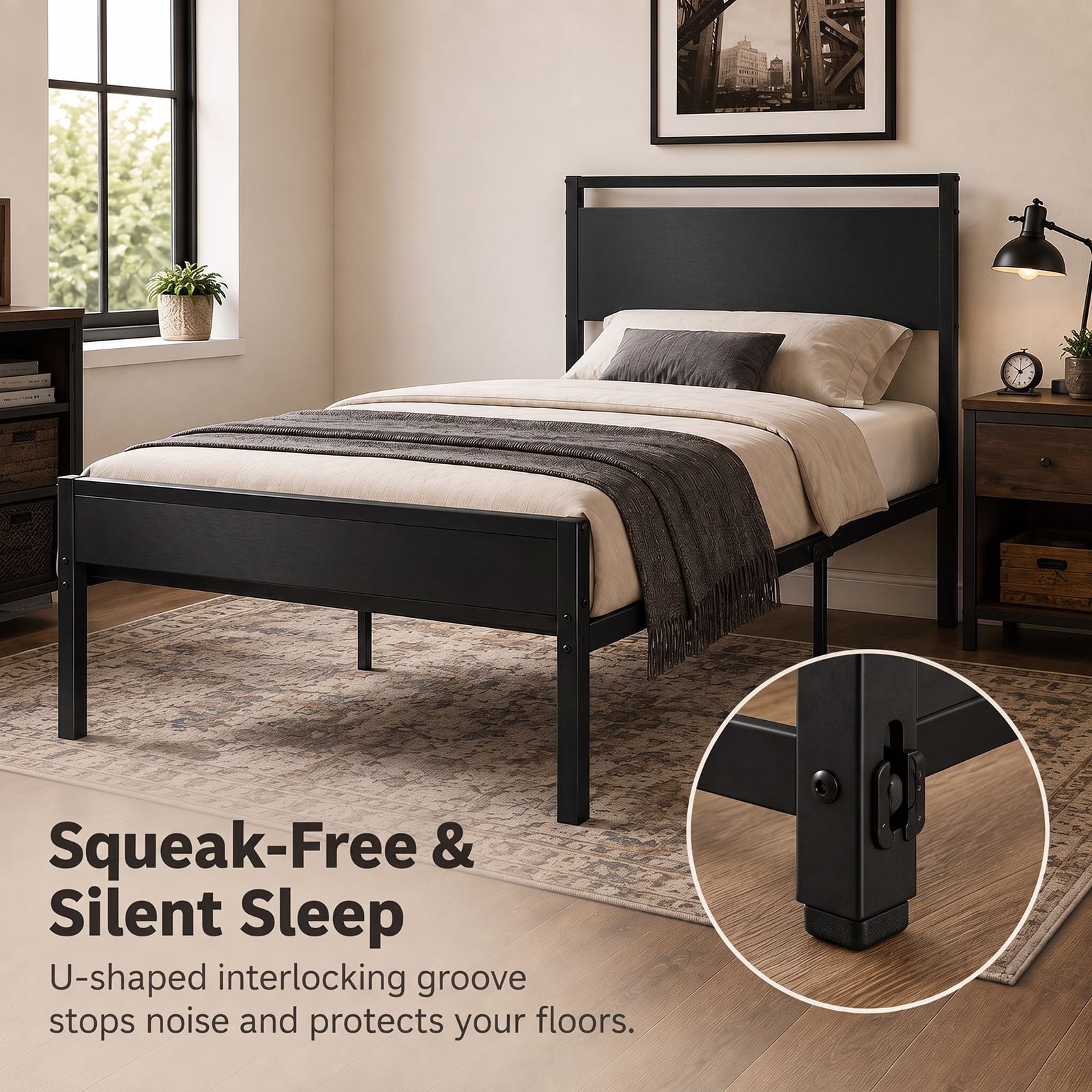 Alvantor Metal Platform Bed Frame, Mattress Foundation with Headboard and and Footboard, No Box Spring Needed Support, Noise Free, Easy Assembly