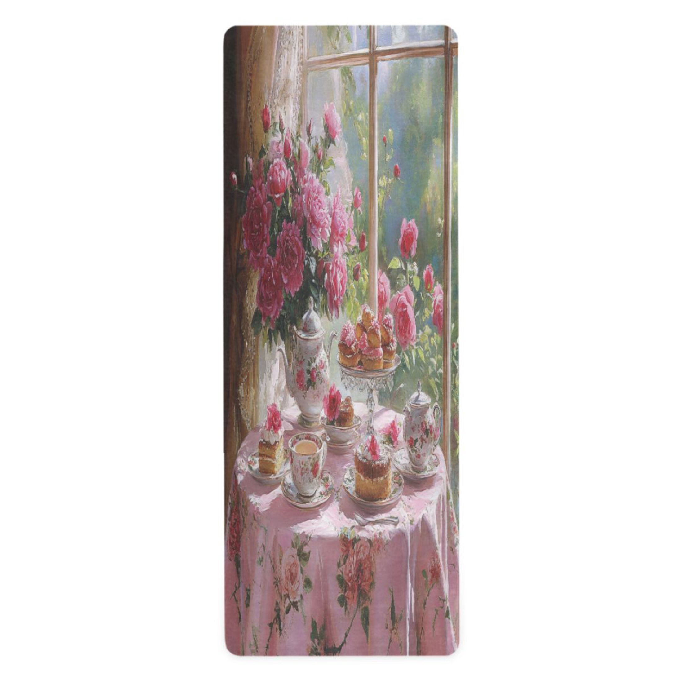 BZSMCE Yoga Mat Women Tea Set with Pink Roses Fitness Mat