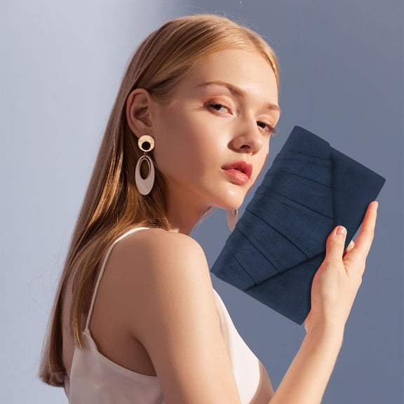 SEWCHICS Navy Evening Envelope Clutch Handbag Purse with Snap Closure and Detachable String for Dinner Party Events