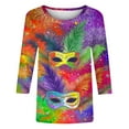 thumbnail image 5 of Byworldtasic Womens 3/4 Sleeve Tops Carnival Fashion Round Neck Mardi Gras Printed Blouse Pullover T-shirt, 5 of 5