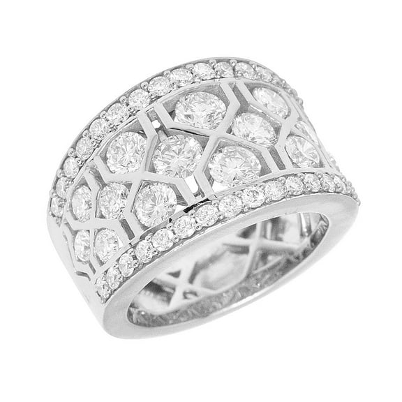 10K White Gold 5 Row 3.9CT Diamond Band Ring 15MM