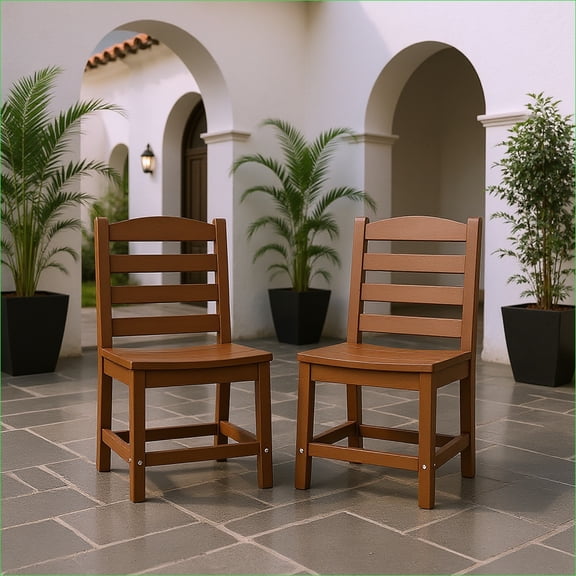 Outdoor Armless Patio Chairs | Modern Recycled HDPE, Set of 2 for Porch Backyard Poolside | Brown|HDPE