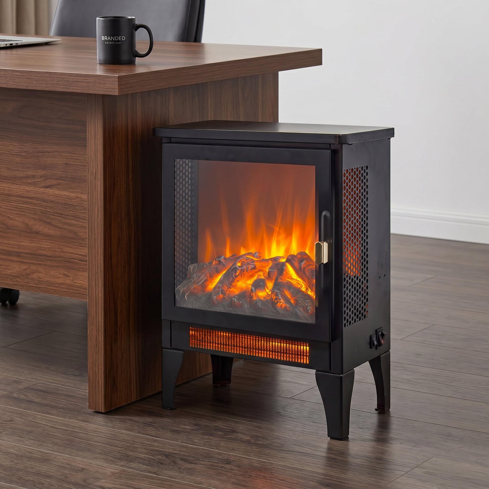 17" Freestanding Electric Fireplace Stove Heater with 3D Flame Effect, Black