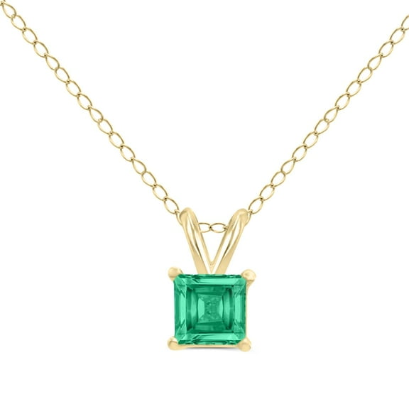 Timeless Classics Square Shape Emerald Solitaire Pendant Necklace in 14K Yellow Gold - 4MM