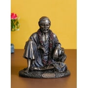 Decorative Polyresin & Brown Bronze Sitting Sai Baba Statue, Handcrafted