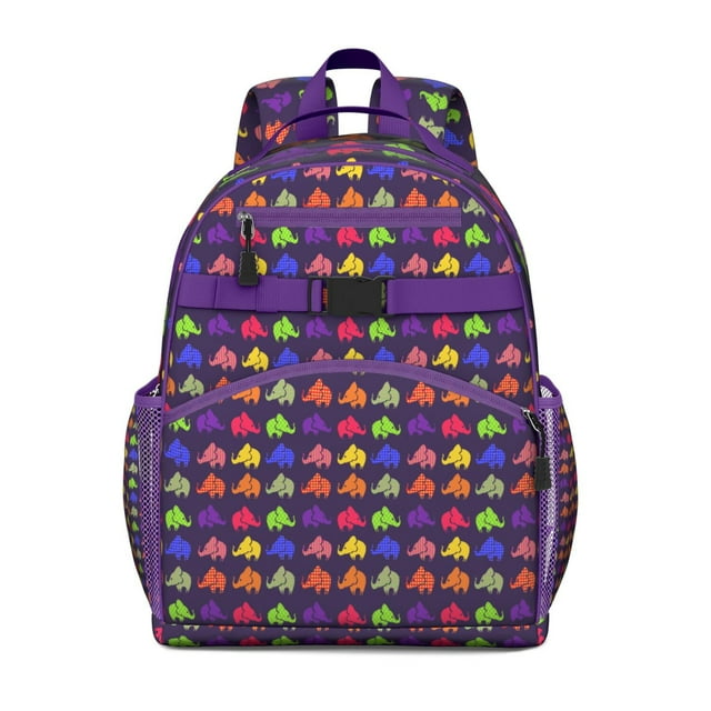 Boho Watercolor Elephant Backpack Baby Animal Print for Students with Tribal Mandala and Flower Pattern Design