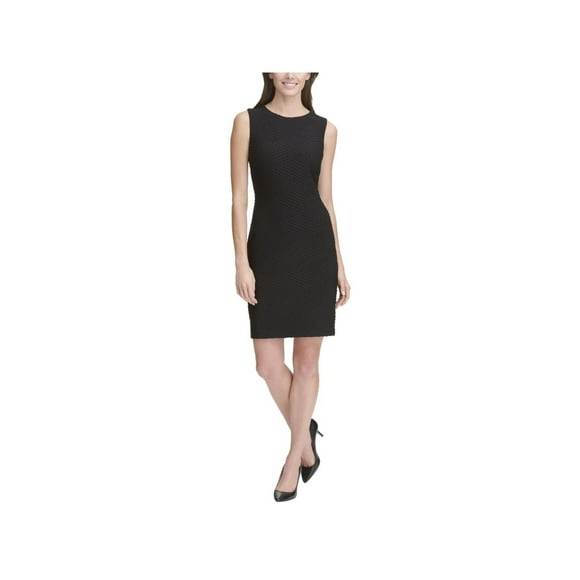 TOMMY HILFIGER Womens Black Stretch Zippered Textured Lined Sleeveless Jewel Neck Above The Knee Cocktail Sheath Dress 2