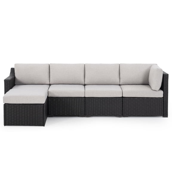HAPPATIO 5-Piece Wicker Patio Conversation Set with Gray Cushions