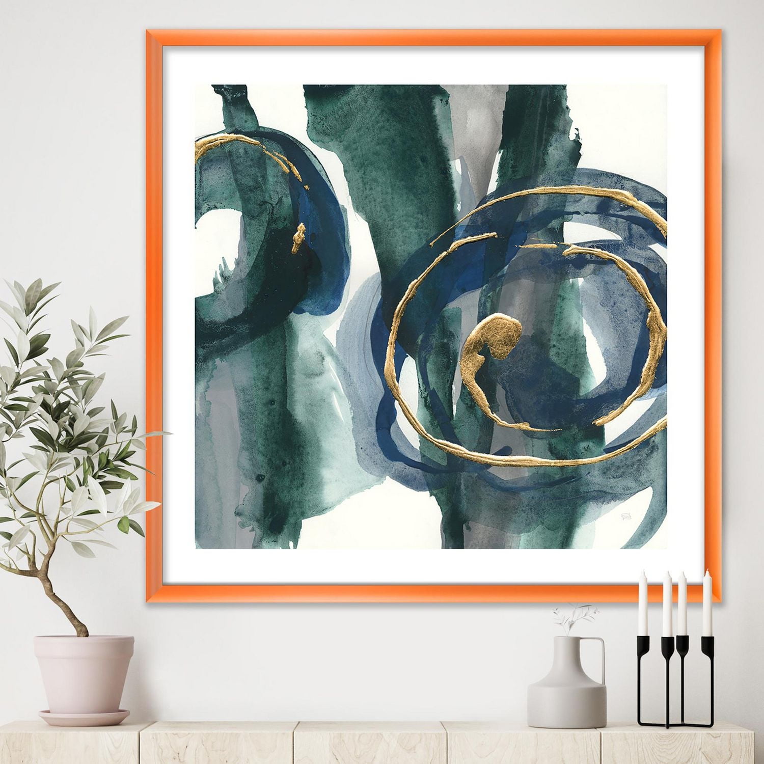 Designart Mettalic Indigo and Gold III Framed Wall Art