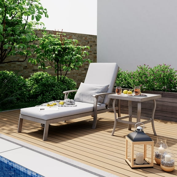 HAPPATIO Aluminum Patio Chaise Lounge Set 2 Pieces, Aluminum Patio Lounge Chair with Side Table, Pool Lounge Chair with Cushion, Outdoor Chaise Lounge Chair for Patio Deck Poolside (Gray)
