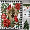 thumbnail image 3 of Christmas Winter Shower Curtain, 72" x 72", Cardinal Flowers Bird Poinsettia Log Cabin Waterproof Bathroom Curtain Washable Shower Curtain Set with 12 Hooks, 3 of 6