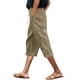 thumbnail image 1 of Pantalones capri ligeros de lino liso con cinturón y botones laterales para mujer - Pantalones cortos informales de cintura alta, 1 of 5