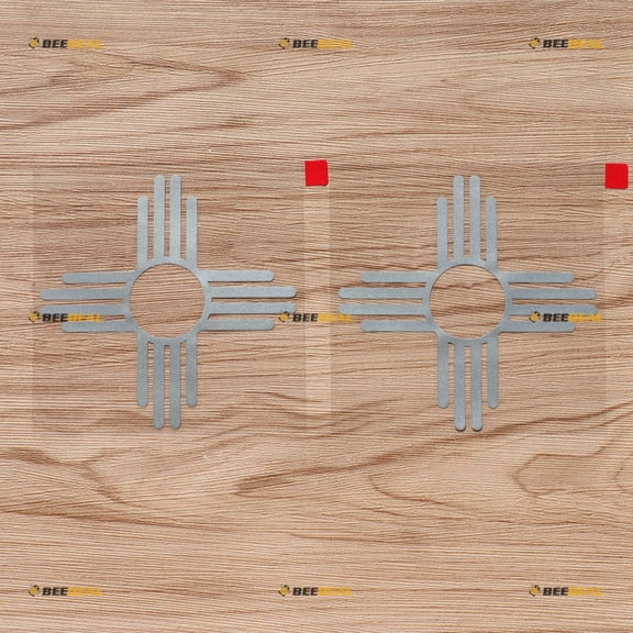 New Mexico State Flag NM Ancient Zia Sun Vinyl Decal Sticker - 2 Pack Silver, 4 Inches - No Background for Car Boat Laptop Cup Phone