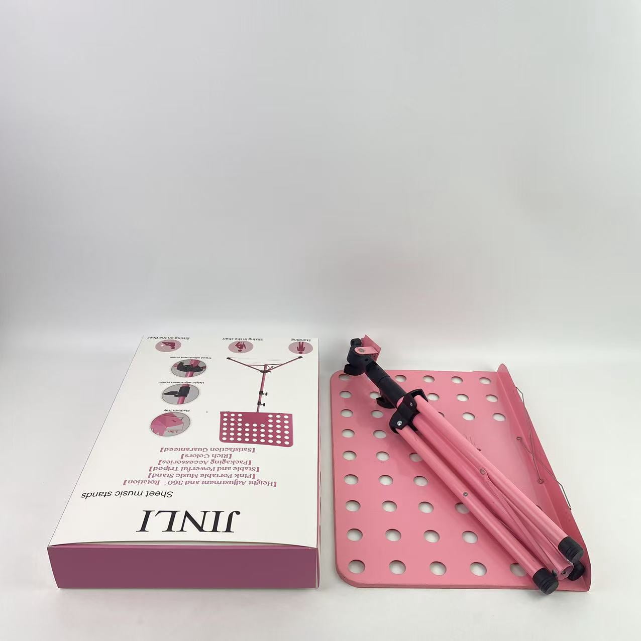 JINLI Sheet music stands ,Pink Music Stand, Portable Music Sheet Stand, Foldable and Height-Adjustable Music Stand with Bag, Sheet Music Clip, Light