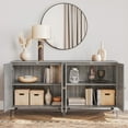 thumbnail image 2 of BELLEZE Set of 2 Sideboard Buffet Cabinet with Rattan Decorated Doors, Storage Cabinet with Metal Base and Adjustable Shelves, Credenza for Bedroom, Hallway, Living Room, Office - Liam(Gray), 2 of 7