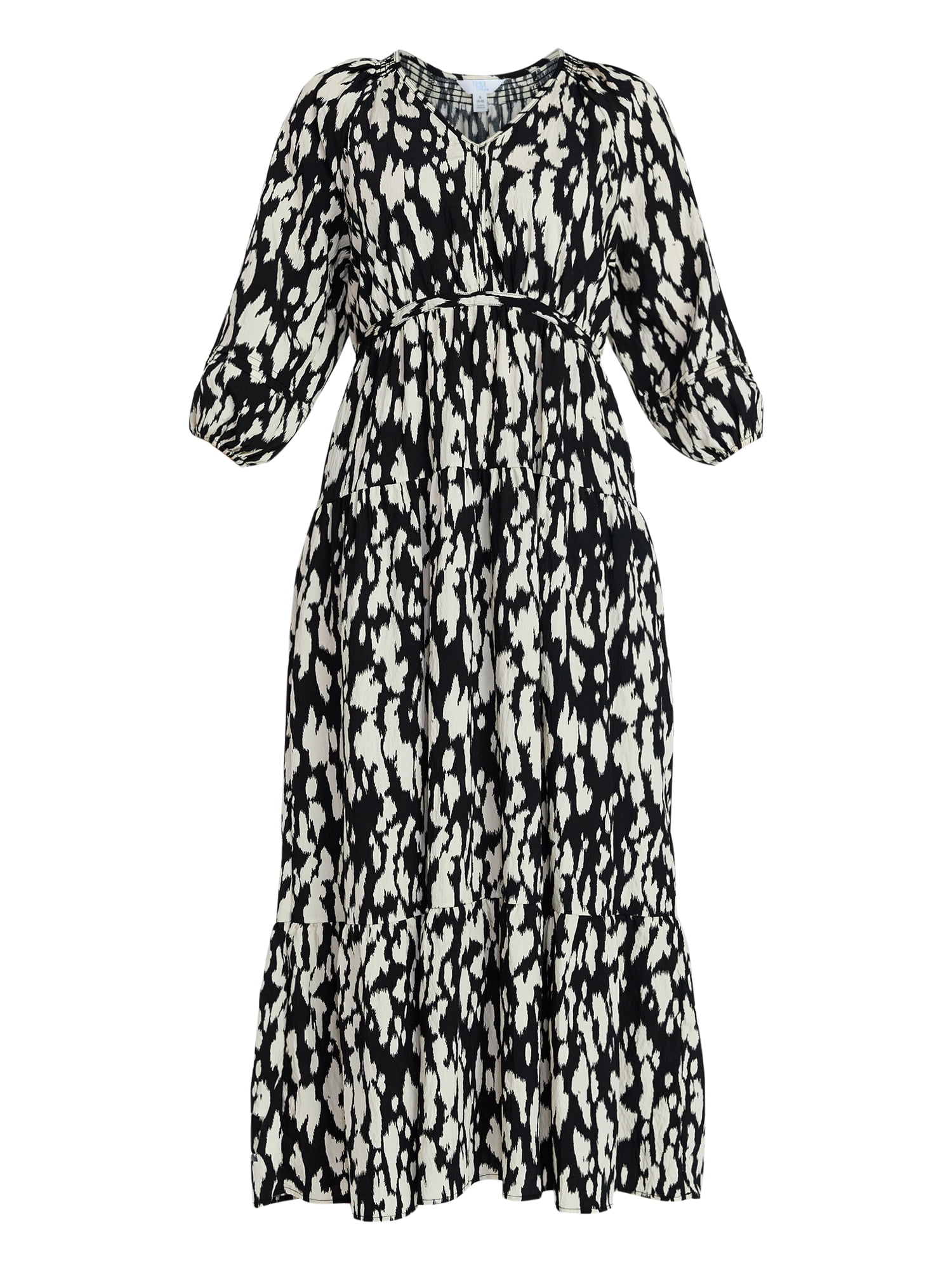 Time and Tru Women's V-Neck Maxi Dress with ¾-Length Sleeves, Sizes XS-XXXL