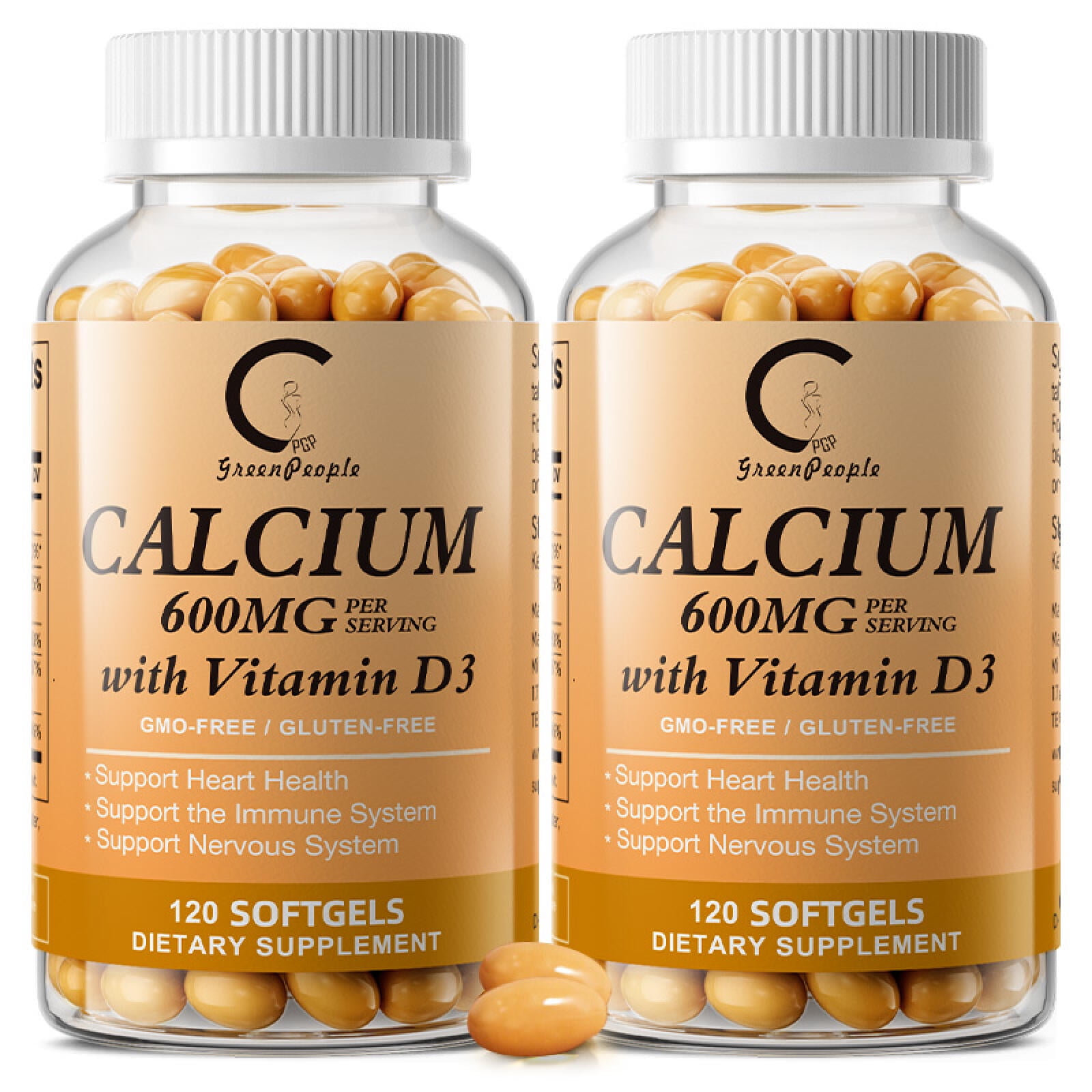 (2 Pack) 4-in-1 Calcium 600mg Supplement with Vitamin D3K2, B12 for Bone Strength, Heart Health & Immune Support, 120Ct by GPGP