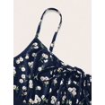 thumbnail image 3 of Navy Blue Floral Print Fit & Flare Mini Dress With Spaghetti Straps And Tie Front, 3 of 8