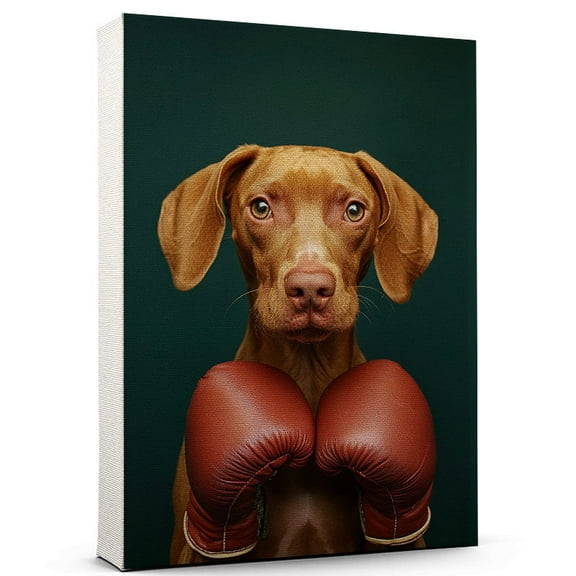 Vizsla Vintage Dog Boxing Canvas – Artistic Sports, Vizsla Dog with Boxing Stretched Canvas Size 8x12 Wall Print for Bedroom, Living Room, Office