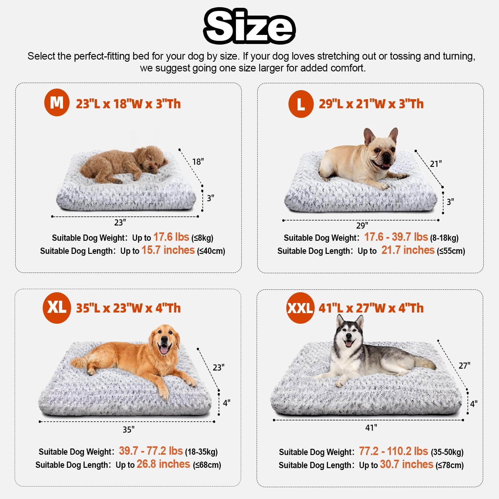 Extra Large Dog Bed Deluxe Plush  Washable Big Beds Indestructible Crate Pad Anti-slip Soft Pet Comfy Kennel For Small Medium Dogs 41"x 27"-xxl Light Gray