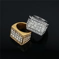 thumbnail image 2 of Iced Out Men's Ring 14K Yellow Gold Cubic Zirconia Bling Big Square Rings For Men Rapper Hip Hop Jewelry, 2 of 7