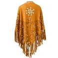 thumbnail image 3 of Sokhug Womens Winter One-Tone Suede Shawl Cloak With Hollow Fringe Warm Cold Weather Scarf Accessory, 3 of 3