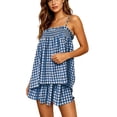thumbnail image 4 of qolati Gingham Pajams Sets for Women Two Piece Set Sleeveless Peplum Tank Tops and Plaid Shorts Pajama Set Sleepwear Y2k Summer Outfits Navy XL, 4 of 8