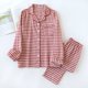 thumbnail image 1 of 2024 Spring/Summer Couple Pajama Set 100% Cotton Double Layer Gauze Men's and Women's Japanese Plaid Set Long sleeved Home Fury, 1 of 4