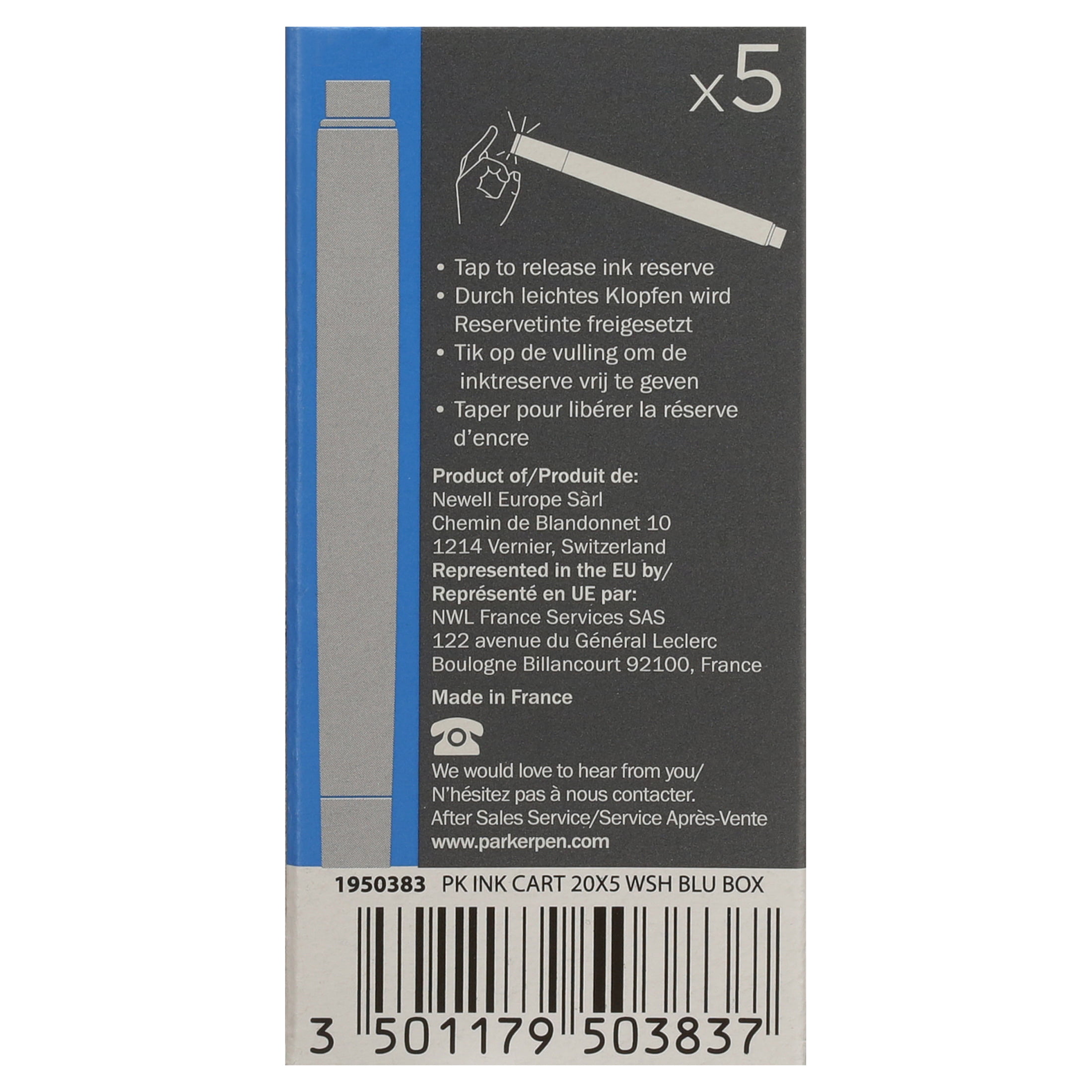 PARKER QUINK Long Fountain Pen Ink Refill Cartridges, Blue, 5 Count 
