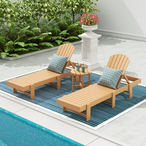 WestinTrends Dylan 3 Piece Adirondack Poly Reclining Chaise Lounge, Teak