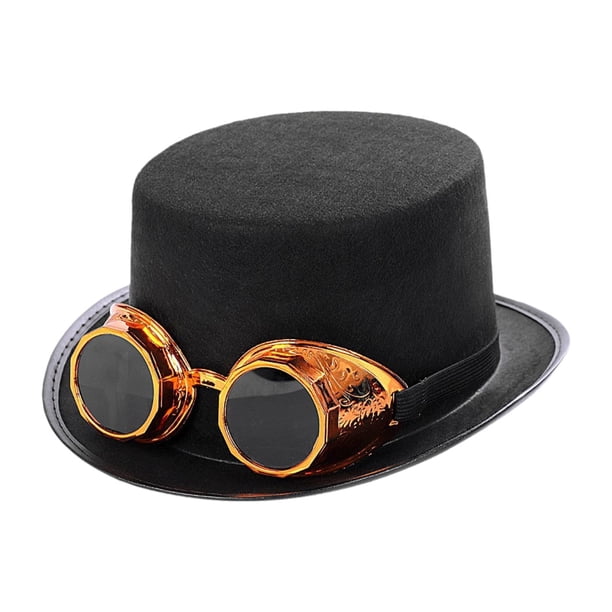 Sombrero de copa steampunk, accesorios de disfraz, sombrero de jazz para cosplay, fiesta rave, Halloween Vasos de oro