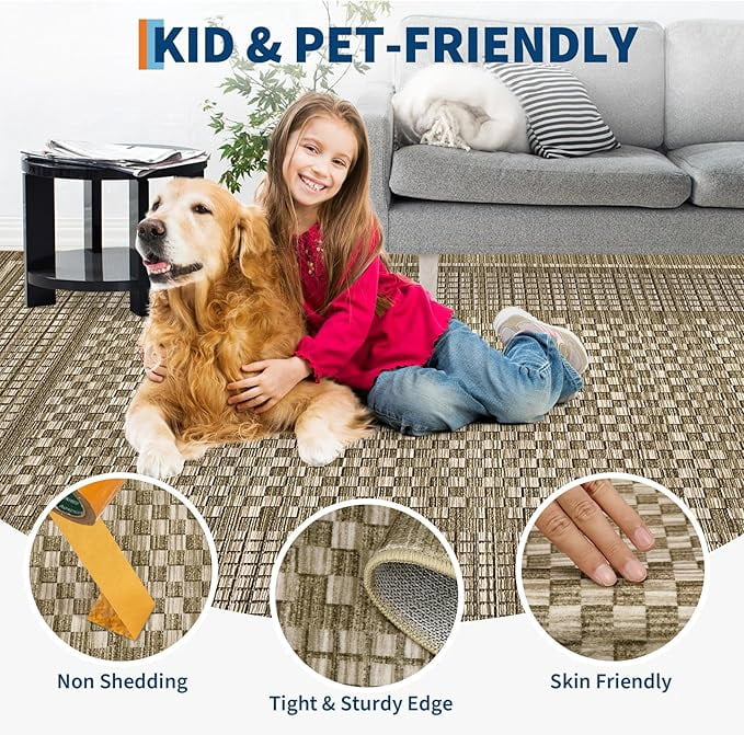Large Living Room Area Rug 8x10 - Machine Washable Modern Rugs Boho Neutral Rug Non Slip Non-Shedding Low Pile Farmhouse Carpet for Bedroom Nursery Classroom Dorm 8'x10' Brown